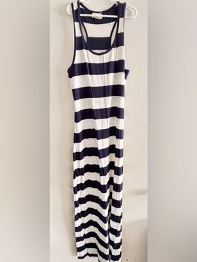 White and Navy Blue Racerback Maxi Dress